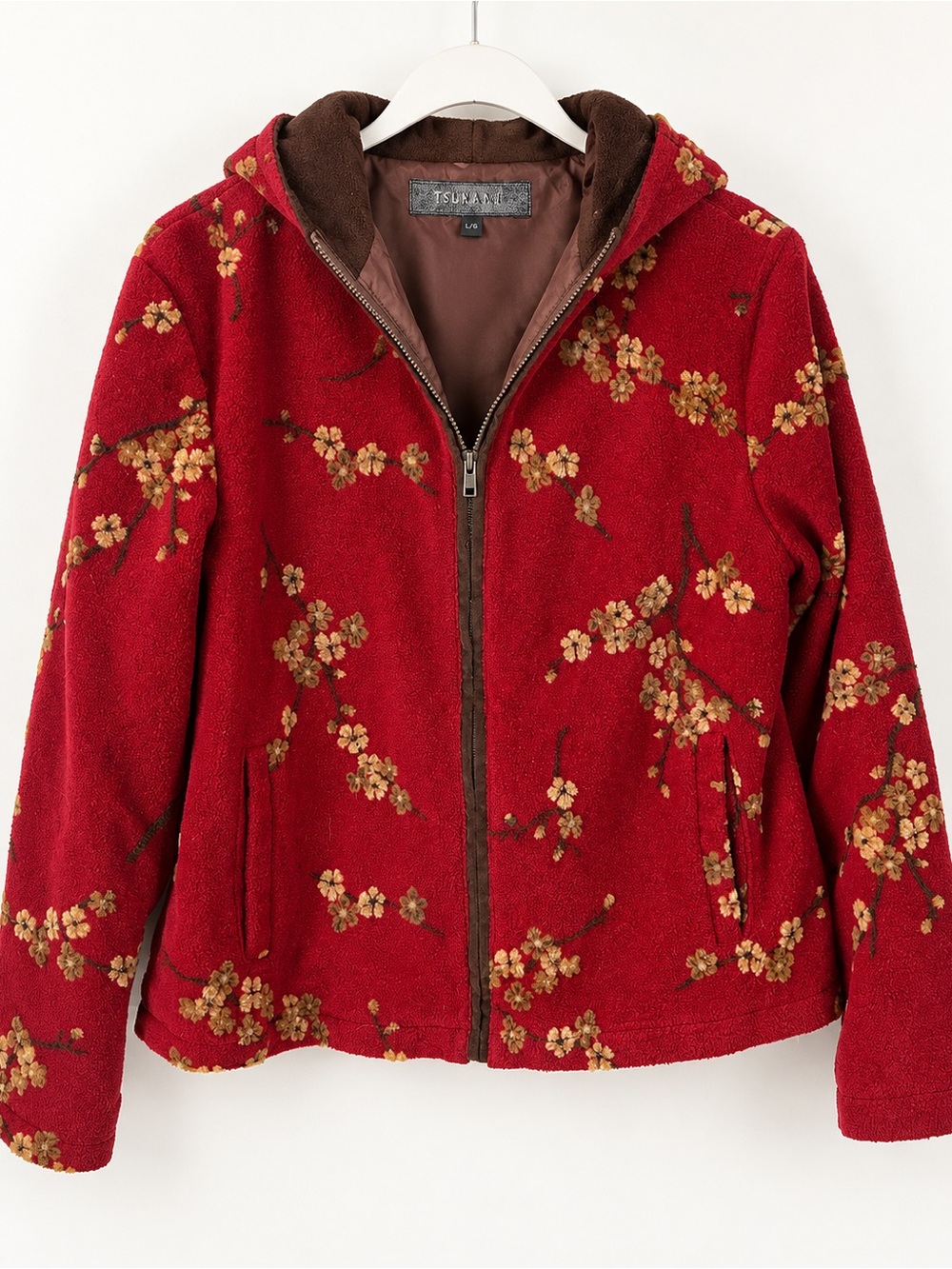 Hooded fleece cherry blossom jacket